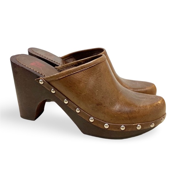 Tommy Hilfiger Brown Leather Studded Brazilian Platform Clogs Size 8.5 - Picture 2 of 6
